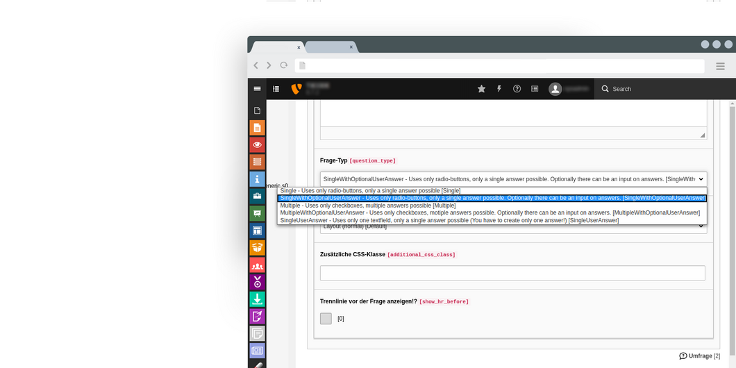 TYPO3 Poll Extension Frage-Typ TYPO3 Poll Extension Backend Frage-Typ