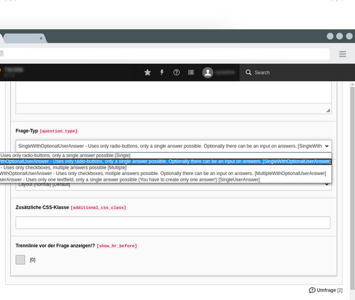 TYPO3 Poll Extension Frage-Typ TYPO3 Poll Extension Backend Frage-Typ