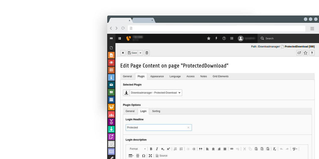 Downloadmanager plugin login settings