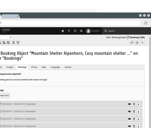 Edit booking object list