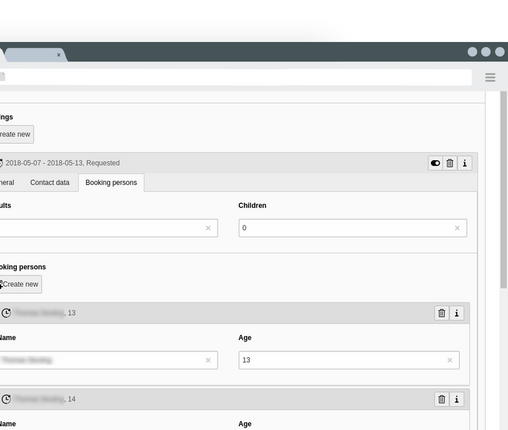 Edit booking persons settings