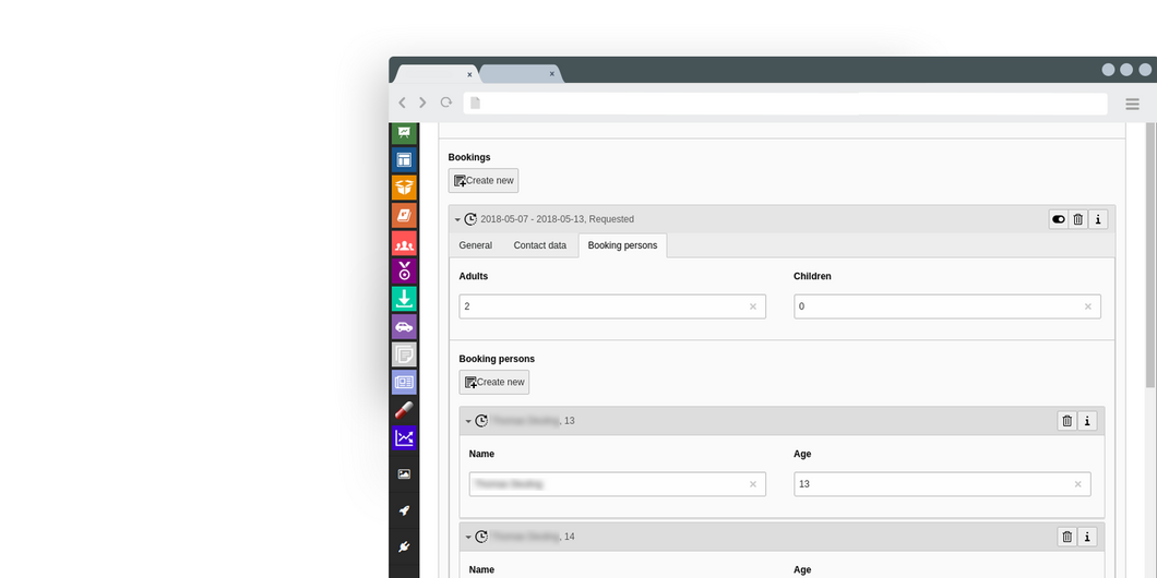 Edit booking persons settings