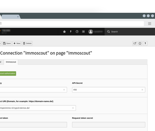 TYPO3 Immoscout API-Einstellungen Immoscout extension for TYPO3