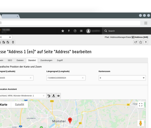Adress Manager geo data settings Edit map geo data for addresses