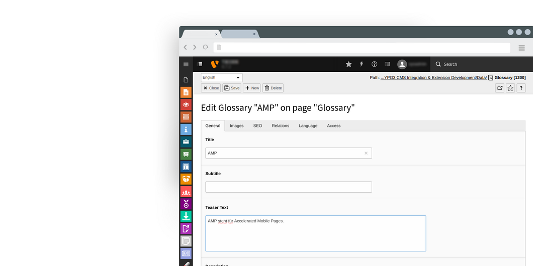 TYPO3 Glossaries general settings Define the general descriptions
