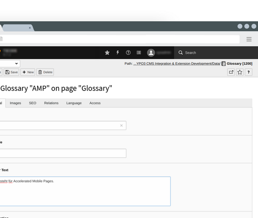 TYPO3 Glossaries general settings Define the general descriptions