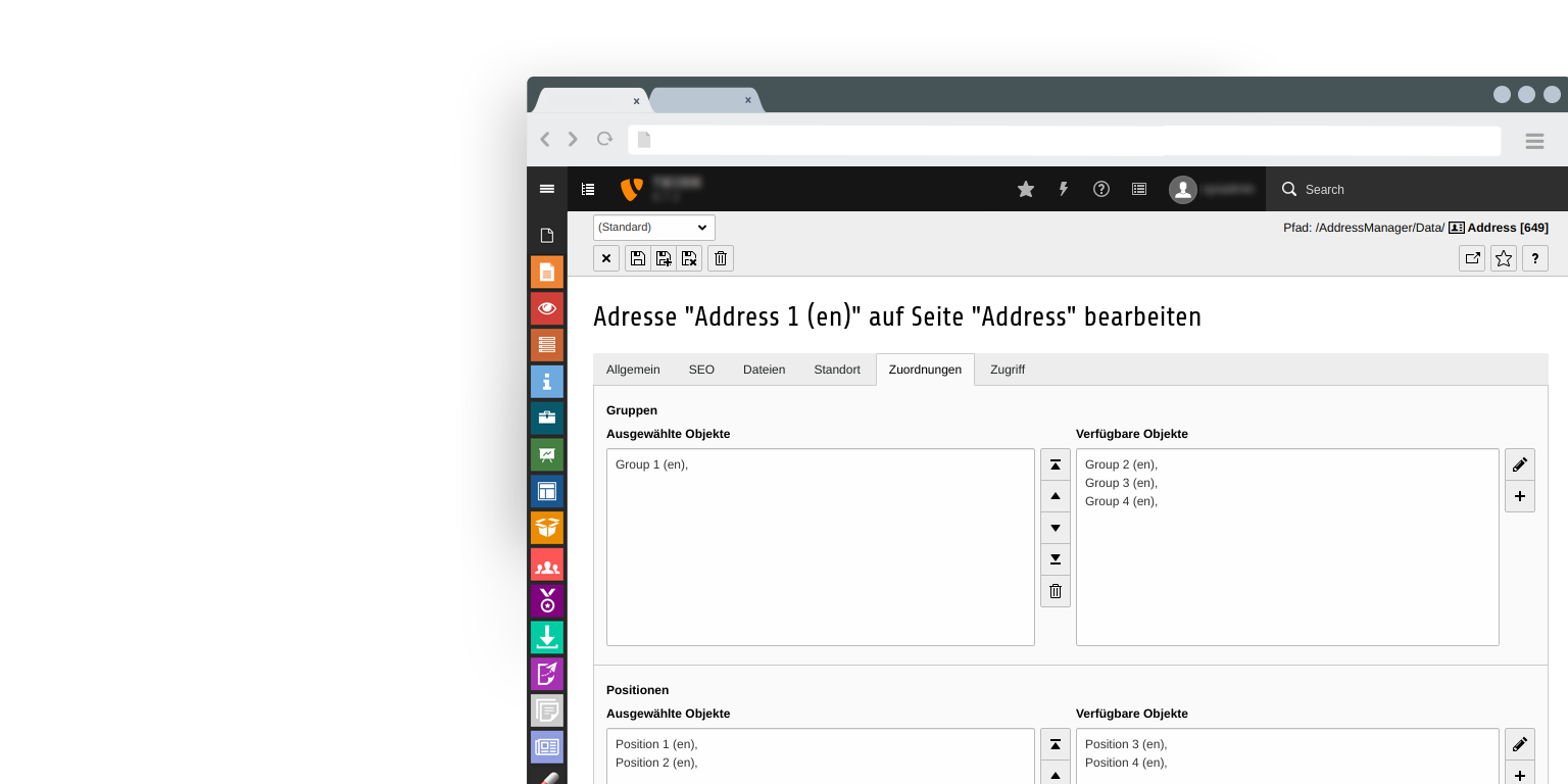 Create multiple categories for groups, positions and organizations