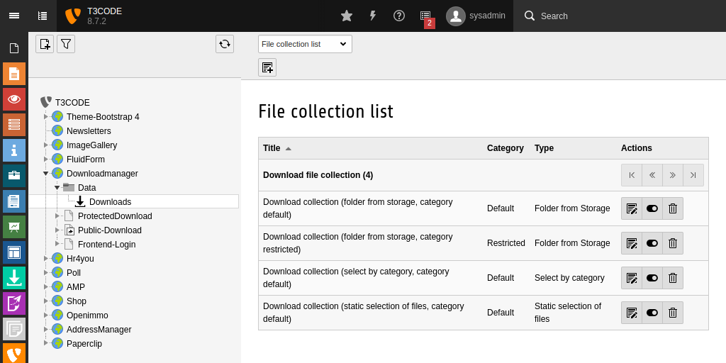 Übersicht der Dateisammlungen im Downloadmanager-Modul