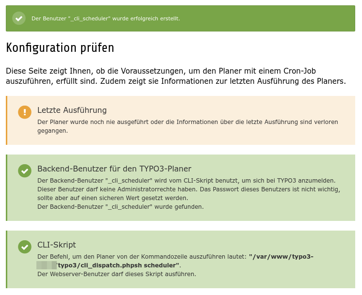 Scheduler Konfiguration bei erfolgreich erstellten Backend-Benutzern