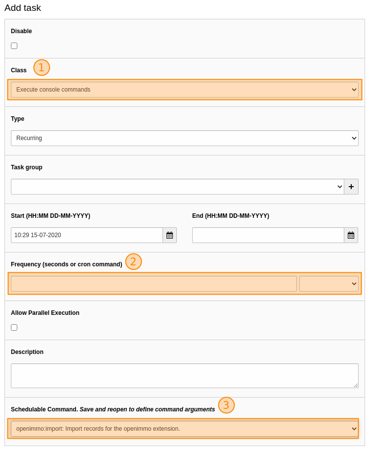 Scheduler Task anlegen - Formular