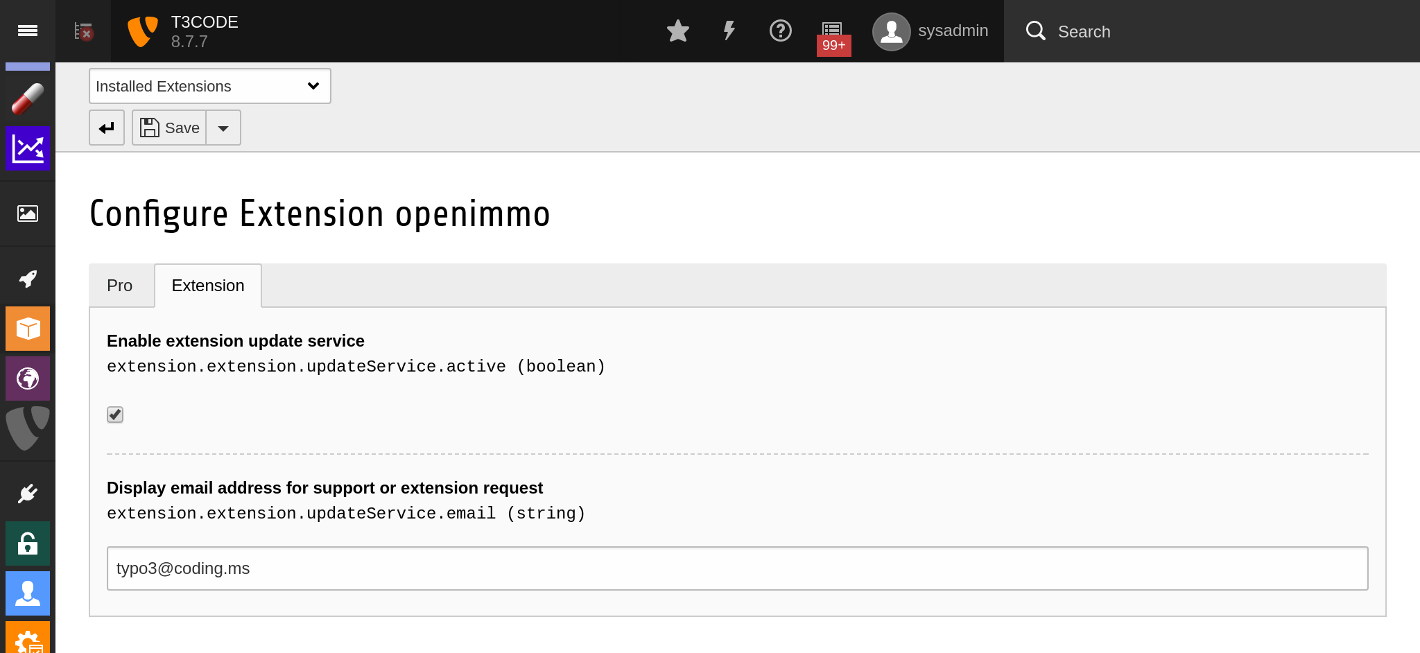 Update Service settings for OpenImmo extension