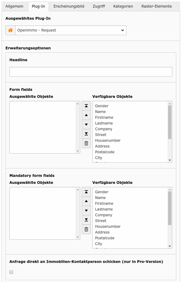 OpenImmo real estate enquiry settings