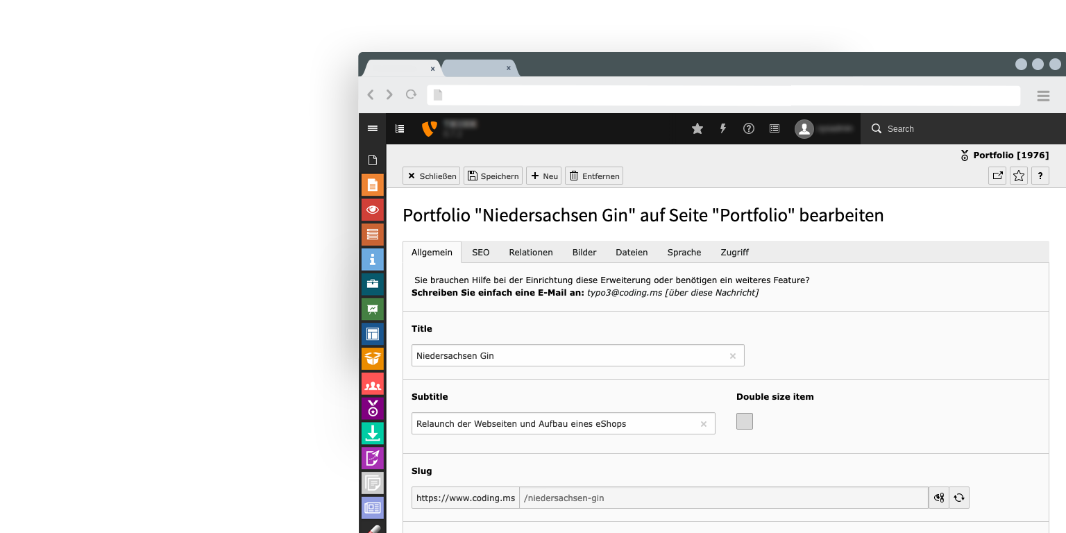 Screenshot of portfolios general settings
