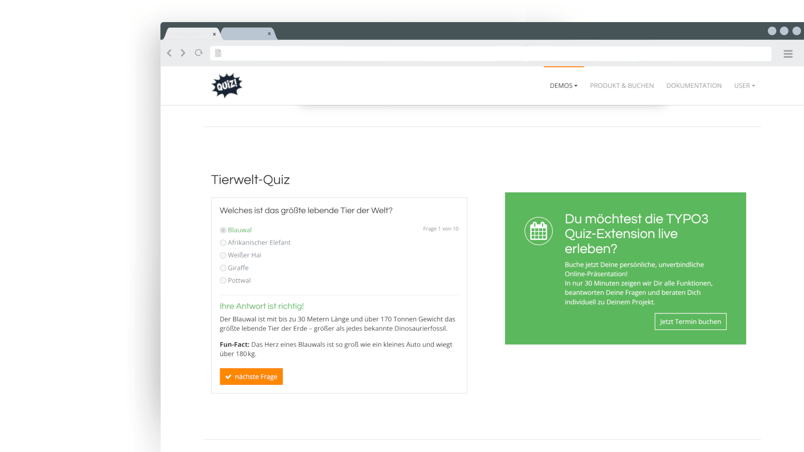 Quiz question result