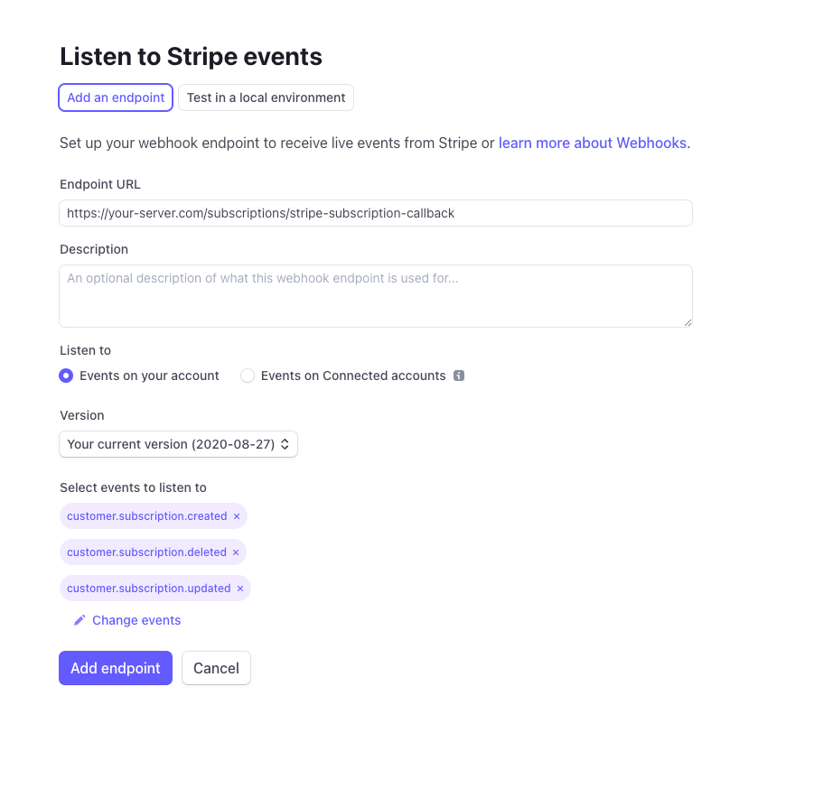 Stripe Webhook Creation