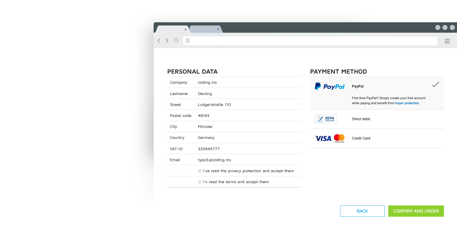TYPO3 Shop Erweiterung PayPal+ Zahlungschnittstelle