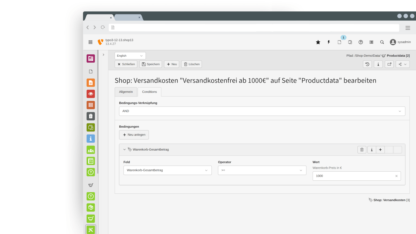 Configure conditions for choosing the right shipping-costs for your customers.